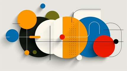 Obraz premium Colorful geometric abstract design with circles, lines, and shapes