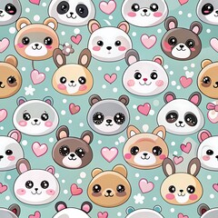 Obraz premium Cartoon drawing of many different animals with hearts on their faces