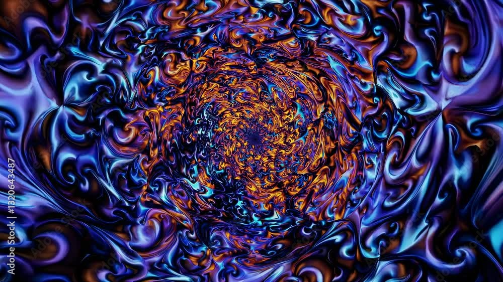 Poster transformative vortex of vibrant colors evolving through swirling fluid dynamics