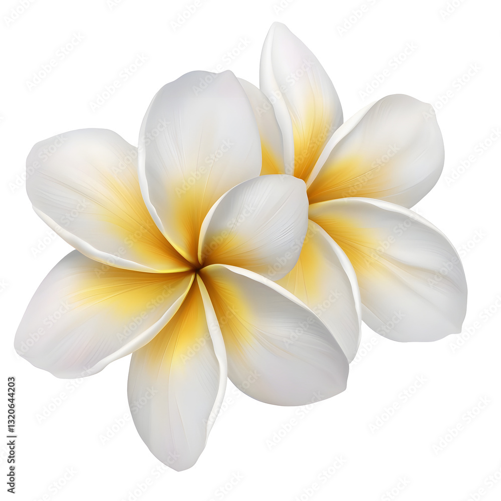 Poster captivating close up of tropical plumeria blossom in soft white and yellow hues with velvety petal t