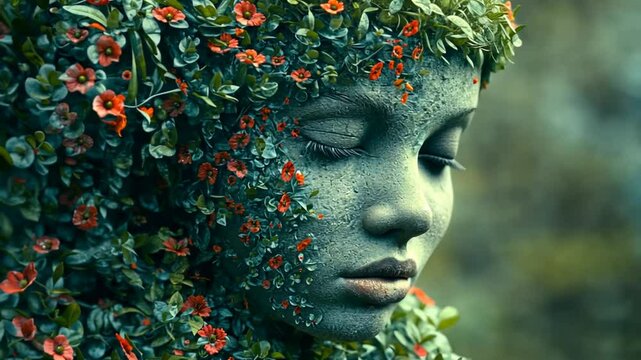 Waldgeist mit Blumen und geheimnisvoller Ausstrahlung