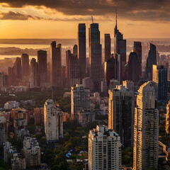 Fototapeta premium Sunset Over City Skyline
