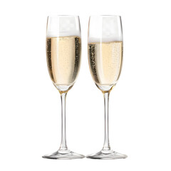 A pair of elegant golden champagne glasses with a sleek design slightly reflective surface and delicate stems perfectly isolated on a transparent background