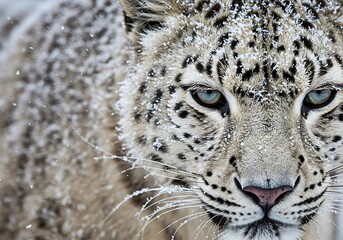 Naklejka premium Leopard Face in Snowy Wilderness