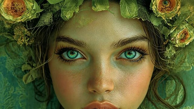 Sch&ouml;ne Waldelfe mit strahlenden Augen und mystischer Ausstrahlung