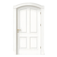 A and elegant wooden white door with a minimalistic frame a solid and sturdy structure and soft natural lighting floating on a transparent background  This door design showcases a clean