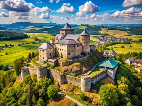Aerial View of Kost Castle, Czech Paradise, Medieval Fortress, Drone Photography