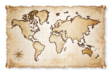 Map of the world with a compass on the left side