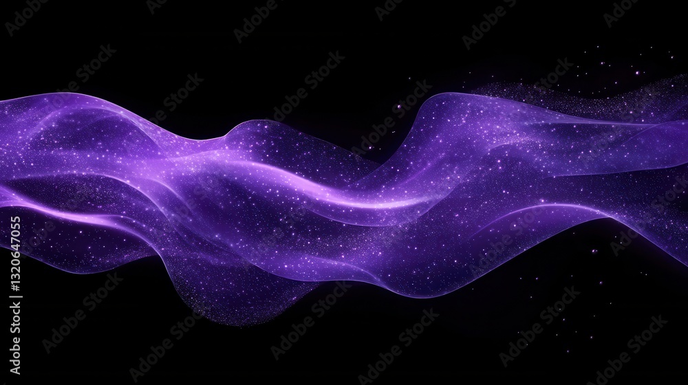 Poster abstract purple wave with particles, perfect for a background or design element. the wave has a flow