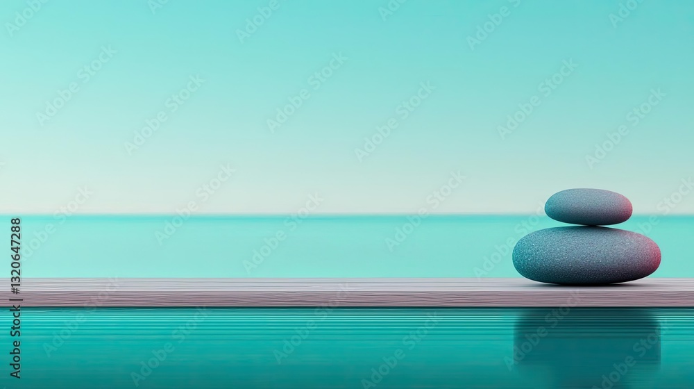 Poster waterscape abstract background concept. a serene composition featuring balanced stones over tranquil