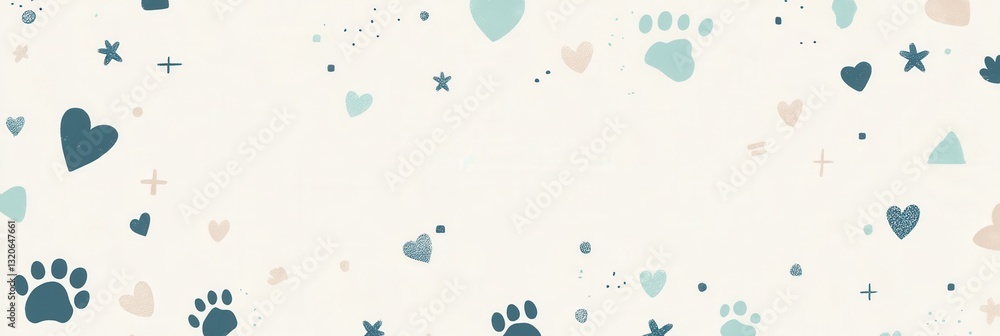Poster clean and minimalist veterinary background with soft pastel colors featuring subtle icons of paw pri
