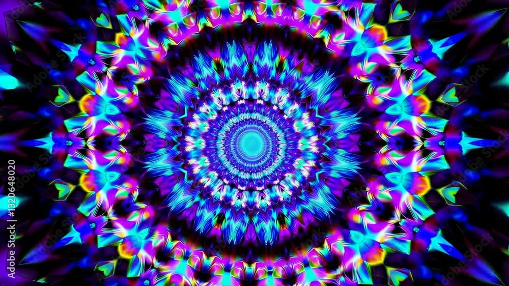 Poster vibrant kaleidoscope animation: mesmerizing geometric patterns in motion