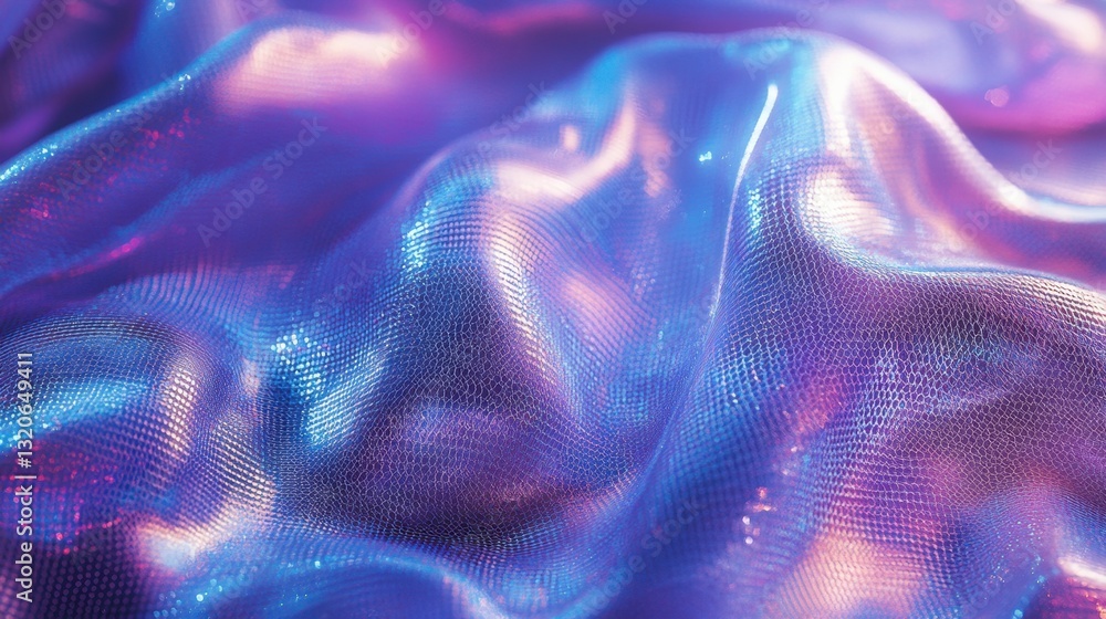 Poster close-up of iridescent flowing fabric with shiny texture and vibrant color
