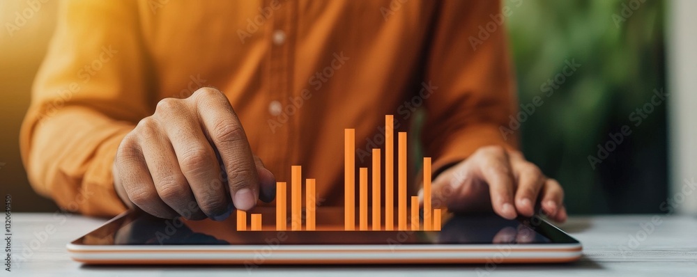 Aufkleber ecommerce platform inventory management concept. a person analyzing data on a tablet with a bar grap