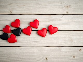 Fototapeta premium Vibrant collection of red and black hearts symbolizing love and passion on a light background