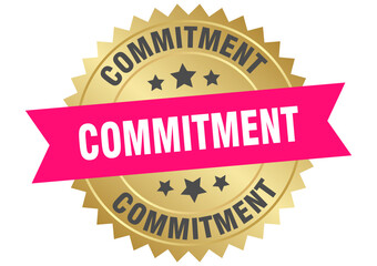 commitment. commitment round pink and gold label isolated on transparent background