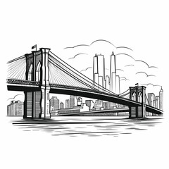 Brooklyn Bridge. Brooklyn Bridge hand-drawn comic illustration. Vector doodle style cartoon illustration