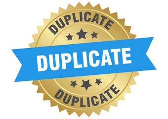 duplicate. duplicate round blue and gold label isolated on transparent background
