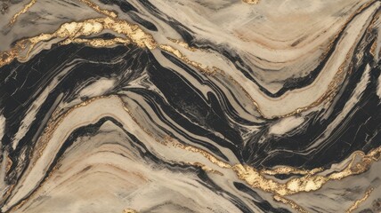 Abstract Black and Gold Marble Texture: Elegant Swirls and Glittering Accents