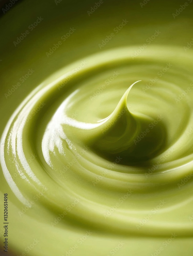Poster close-up of a swirl of light green liquid. the liquid appears to be smooth and creamy, with a smooth