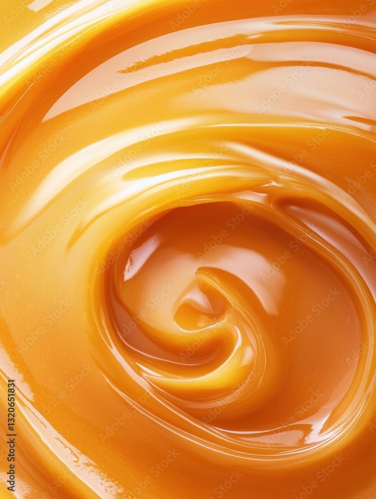 Poster close-up of a swirl of orange-colored liquid. the liquid appears to be smooth and creamy, with a smo