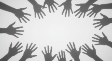Silhouette of diverse hands forming a circle on a light background