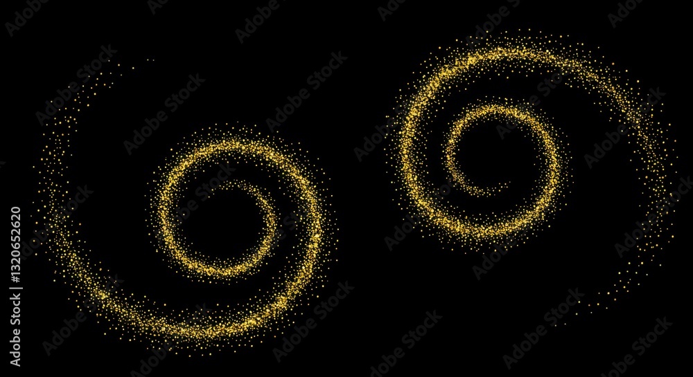 Poster golden sparkling swirls on black background - abstract light patterns