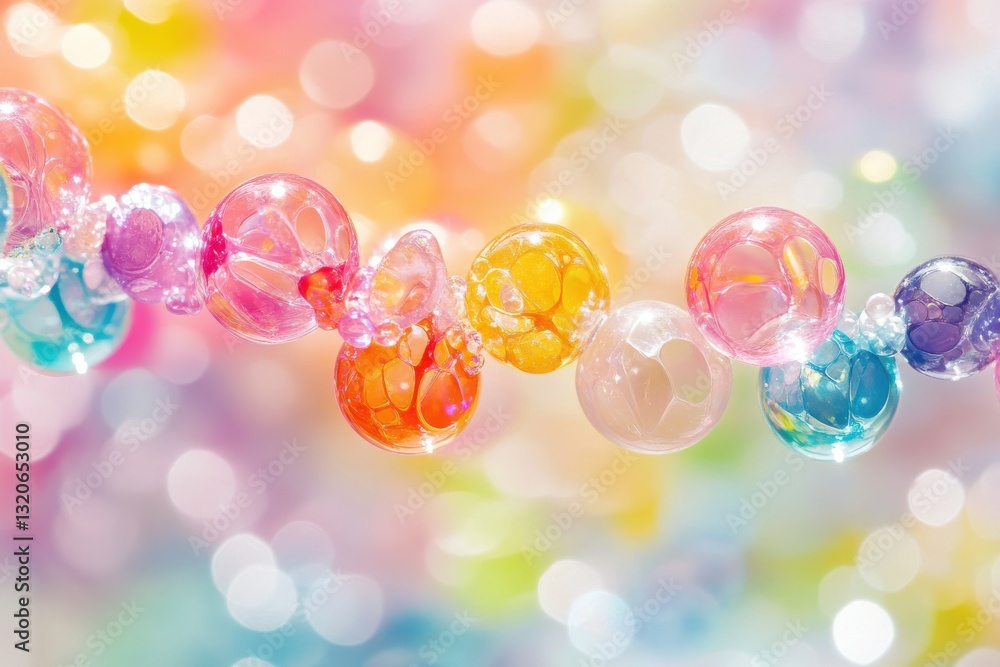 Poster colorful translucent bubbles glisten against a bright, soft background filled with light reflections