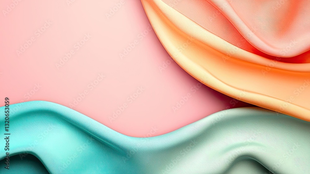Poster pastel color illustration abstract background concept. soft waves of colorful fabric create a serene