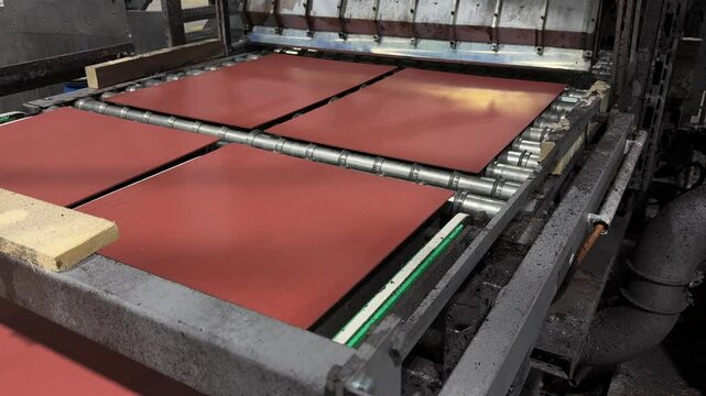 Panel laminating line sheets material for countertops factory industrial production conveyor belt