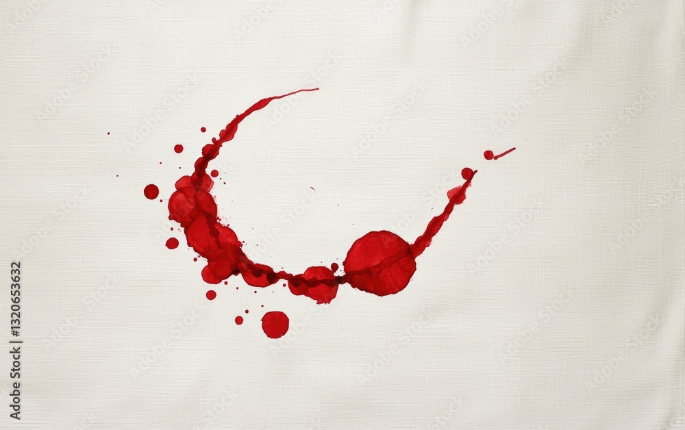Poster abstract image of red splatters forming a ring on a textured gray background. the red paint is uneve