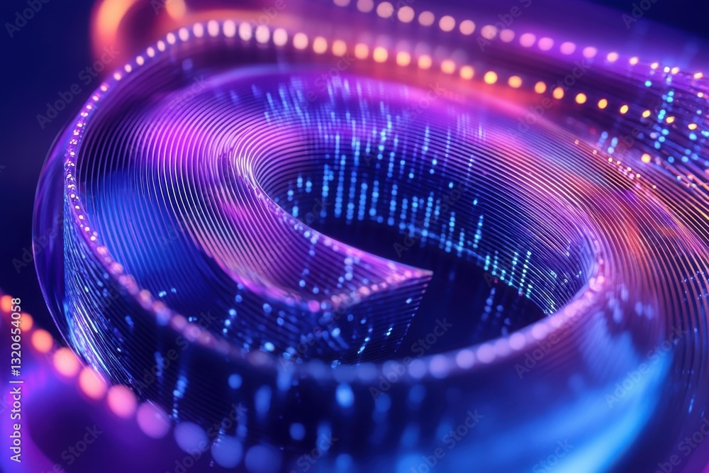 Poster Colorful abstract digital design featuring intertwined lines and glowing dots representing connectivity and technology in contemporary art