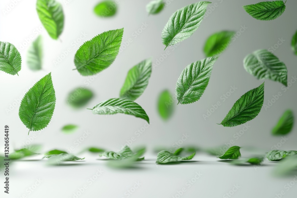 Aufkleber floating green leaves create a serene atmosphere against a soft background in a calming setting