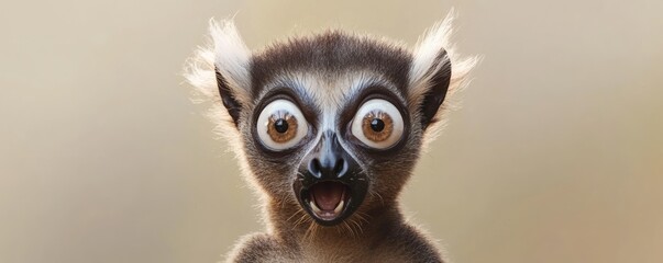 A curious lemur animal looking surprised with its wide open eyes