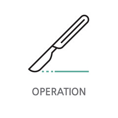10.OPERATION.Surgical, surgical knife, scalpel icon. Edible surgical, surgical knife, scalpel icon linear illustration icon on white background. EPS, PNG, JPG
