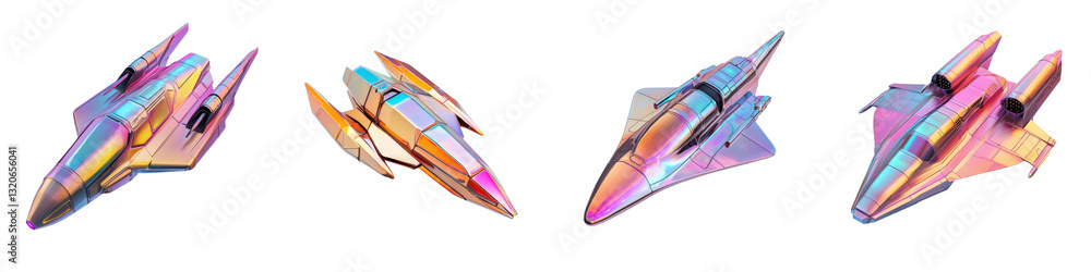Poster stunning and visually captivating depicting a group of futuristic neon colored spacecraft fighters m