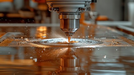 Waterjet cutting metal sheet, precise operation, industrial process