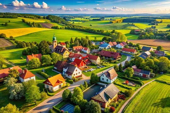 Aerial View of Rural Houses, Podbiel, Poland - Drone Photography