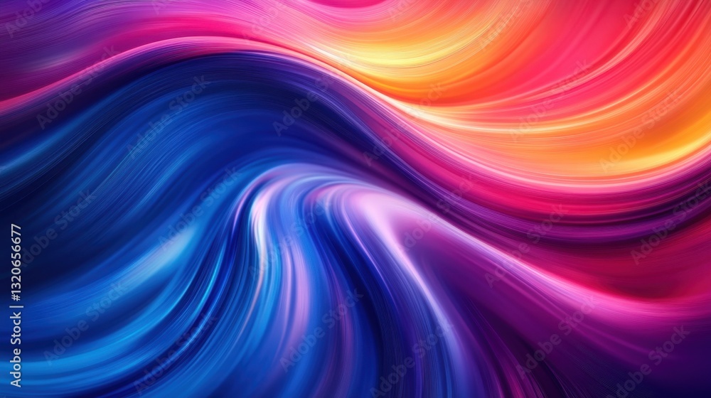 Poster abstract and colorful flowing shapes with vibrant colors and smooth curves, creating a dynamic and e