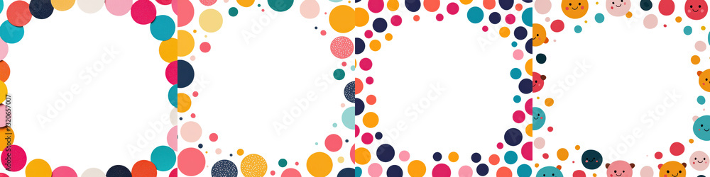Poster colorful abstract geometric pattern with dynamic confetti like dots in vibrant pastel shades playful