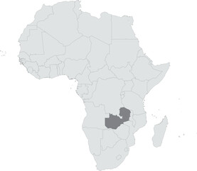 Detailed national location map of ZAMBIA within the great continent of Africa