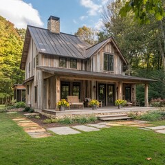 Rustic wooden farmhouse with porch