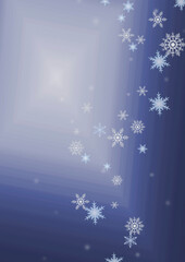 雪の結晶と舞い散る雪の背景イラスト素材 ブルートーン コピースペースあり