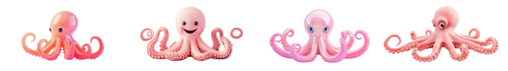 Fototapeta premium Cute and Colorful Cartoon Octopus Characters with Vibrant Pink Tentacles Swimming in an Underwater Seascape Whimsical Cheerful and Adorable Design Perfect for Children s Products