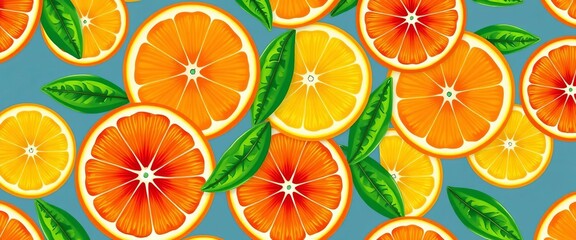Vibrant seamless pattern of juicy orange slices, vector illustration, isolated, element