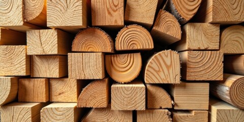 A Detailed Close-Up View of Stacked Lumber Showing the Natural Grain and Texture of the Wood