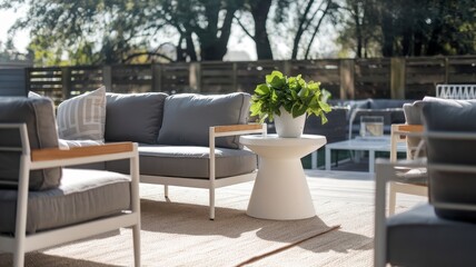 Fototapeta premium Relaxing Outdoor Patio Furniture Set on Sunny Day