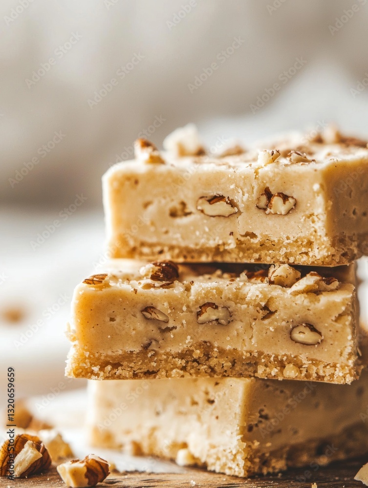 Aufkleber stack of three square-shaped fudge bars. the bars are light brown in color and have a creamy texture
