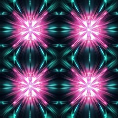 Bright Neon Starburst Seamless Pattern Futuristic Glowing Rays Design