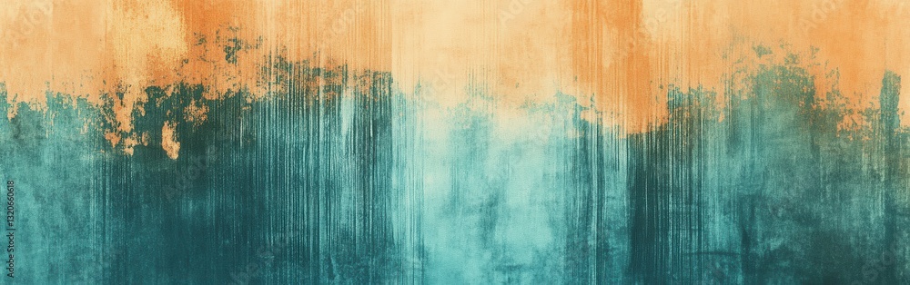 Poster Beautiful soft pencil strokes create a striking gradient of colors with frayed edges blending orange and teal hues
